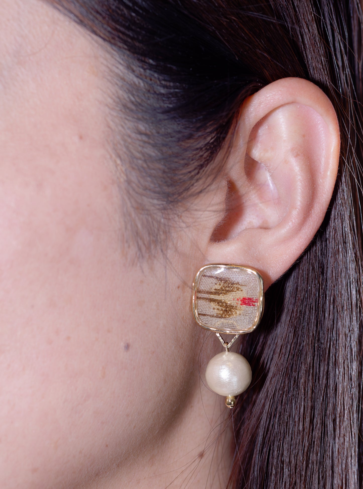Ryukyu Kasuri square earrings - Tuigwa (little bird)