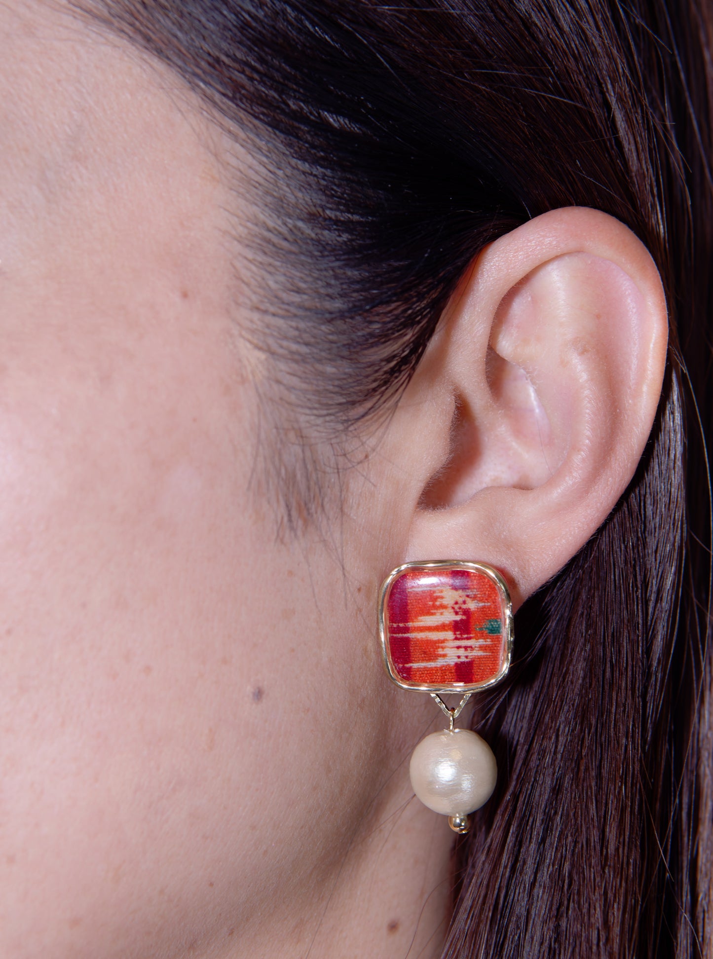 Ryukyu Kasuri square earrings - Tuigwa (little bird)