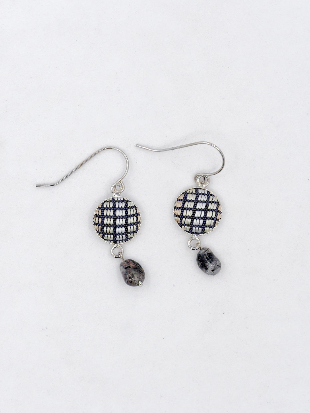 Chibana Hanaori x Natural Stone earrings- Black Rutilated Quartz -SV925