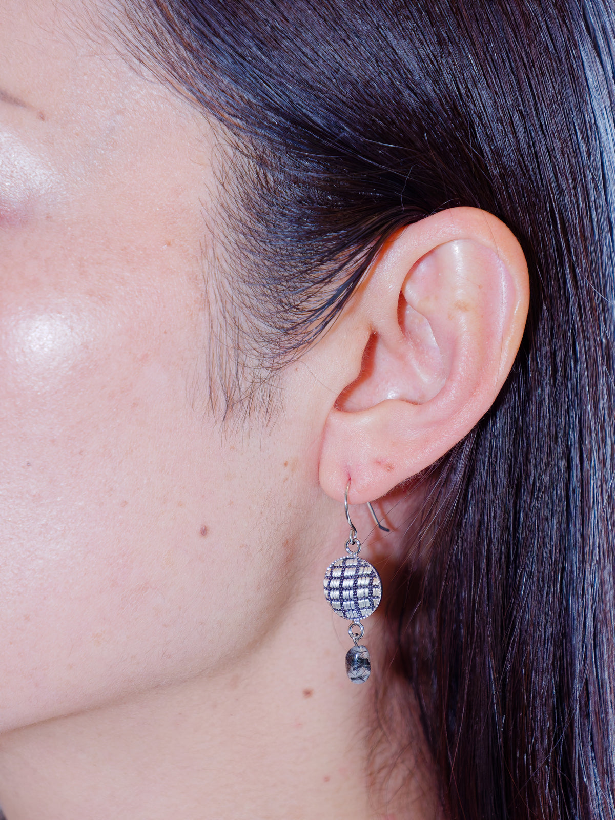Chibana Hanaori x Natural Stone earrings- Black Rutilated Quartz -SV925