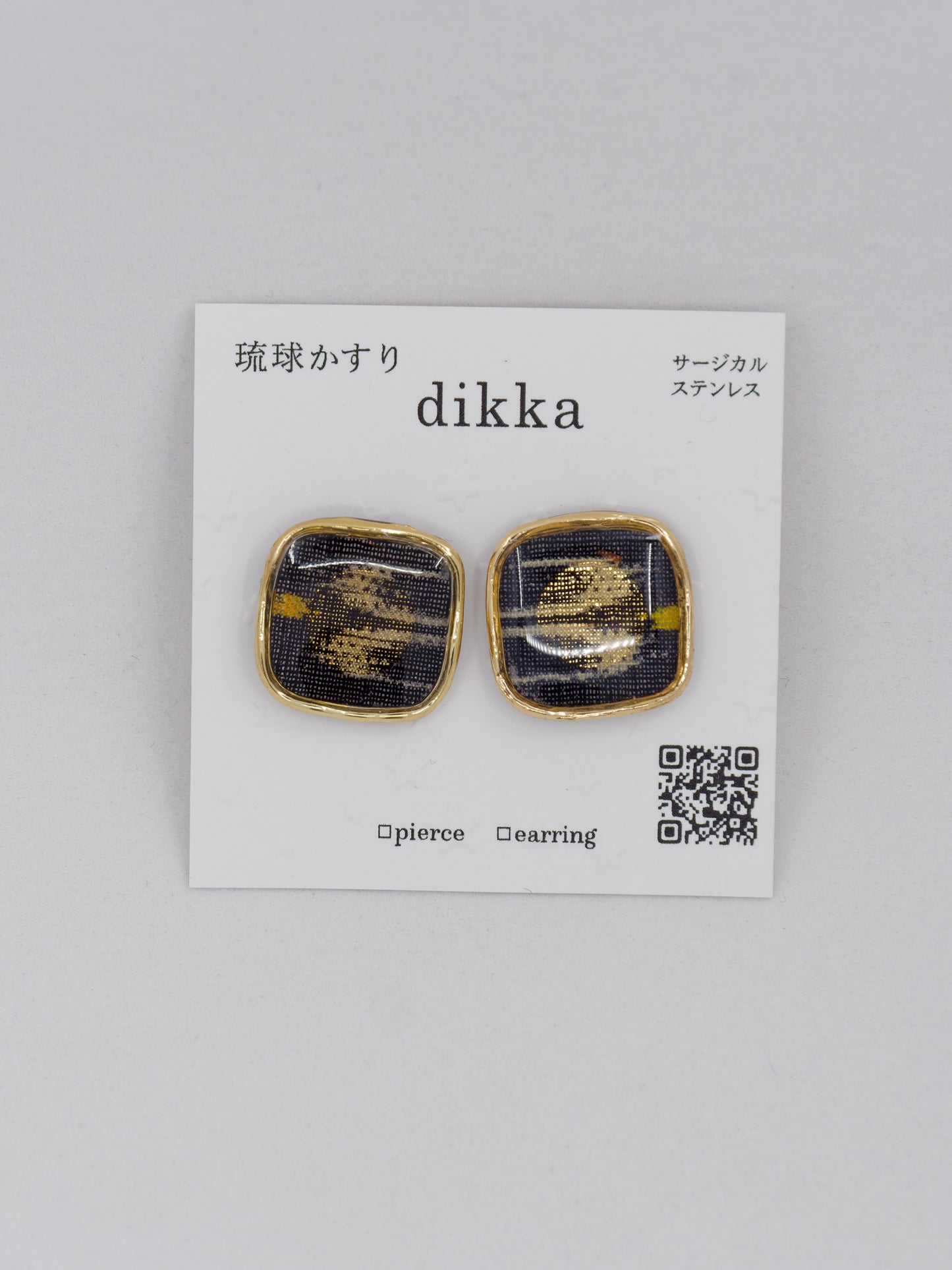 Ryukyu Kasuri earrings - Square -Tuigwa (little bird)