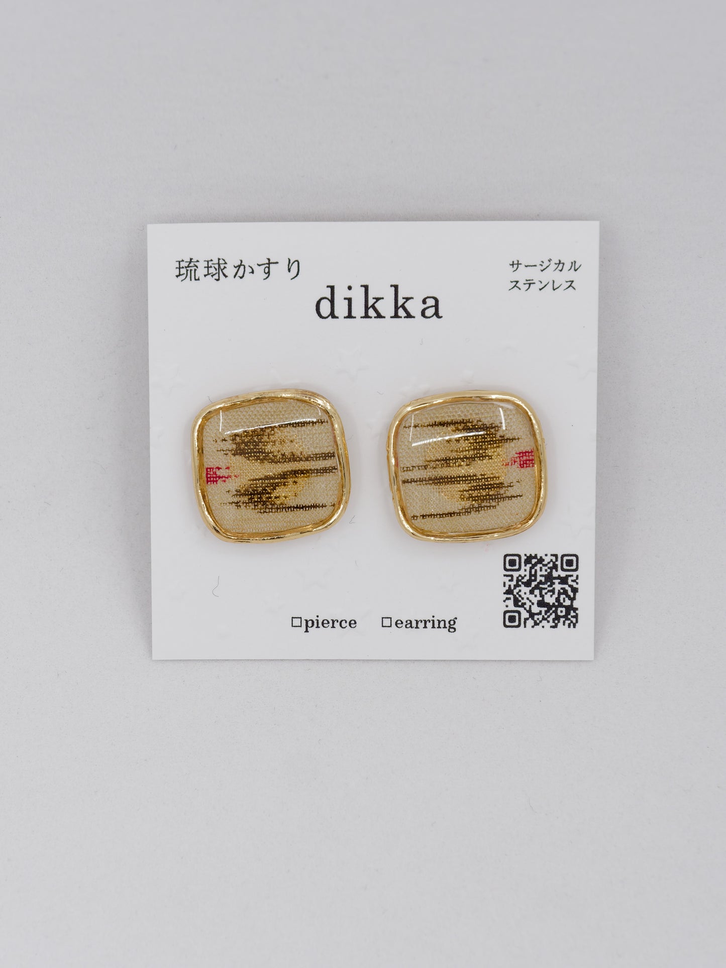 Ryukyu Kasuri earrings - Square -Tuigwa (little bird)