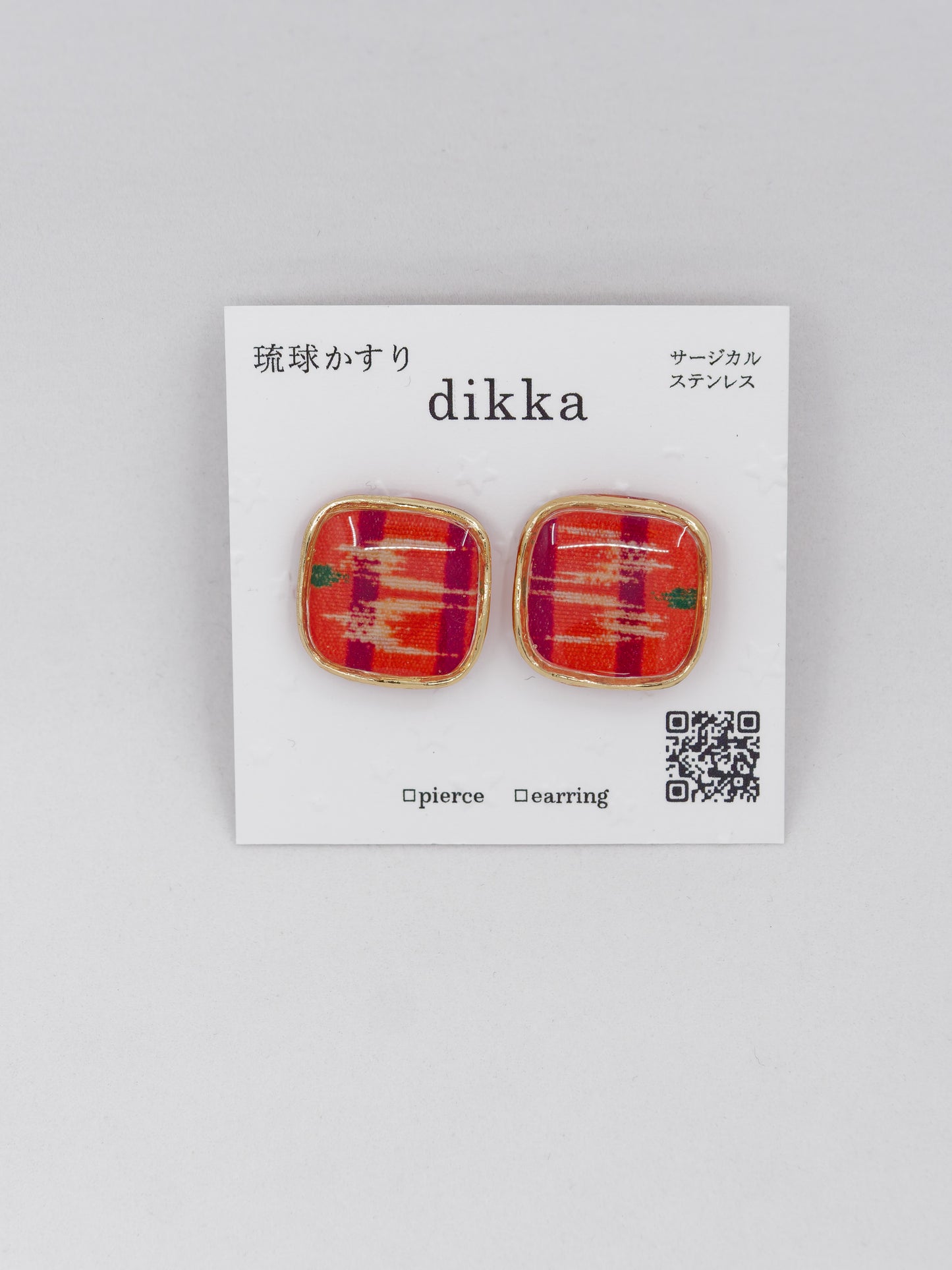 Ryukyu Kasuri earrings - Square -Tuigwa (little bird)