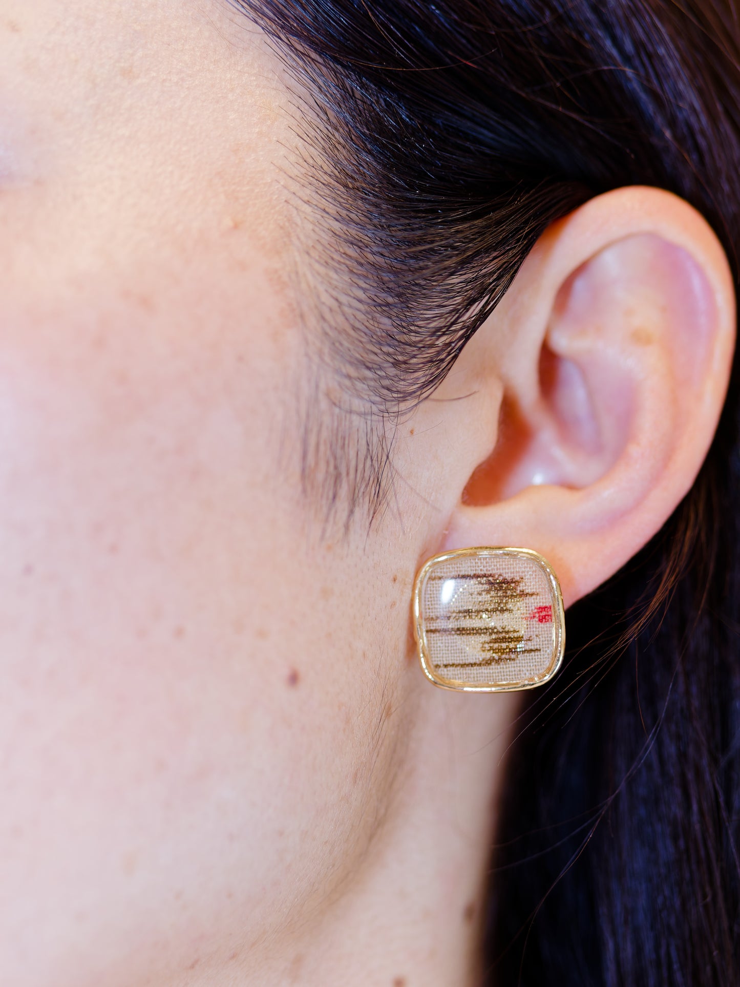 Ryukyu Kasuri earrings - Square -Tuigwa (little bird)