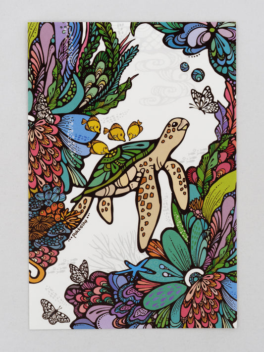 Postcard - Great Mormon Butterfly and Sea Turtle