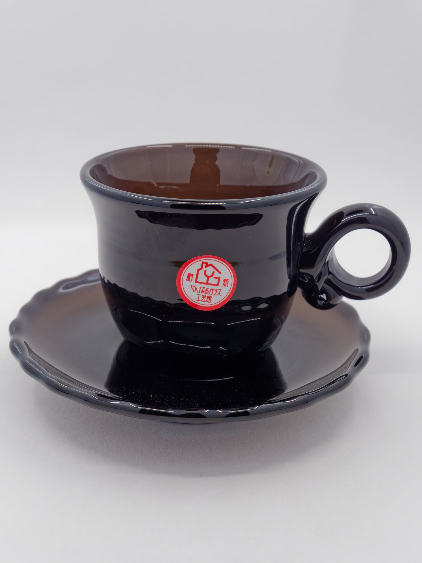 Heat-Resistant Ryukyu Glass Coffee Cup & Saucer (Dead Stock)