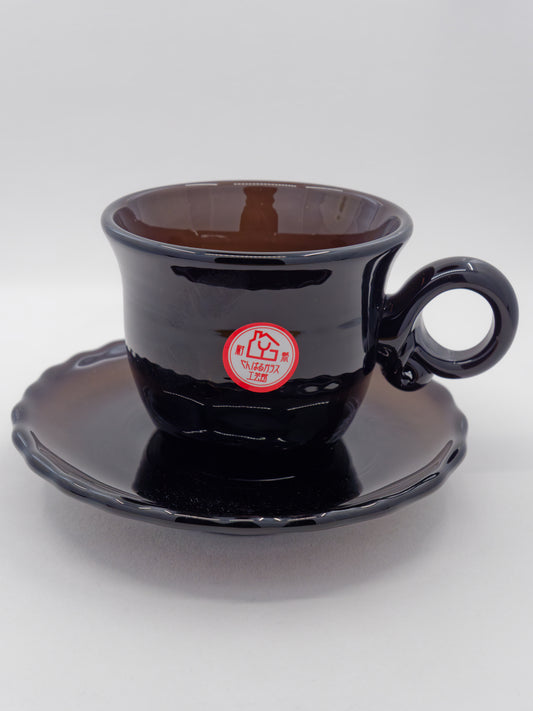Heat-Resistant Ryukyu Glass Coffee Cup & Saucer (Dead Stock)