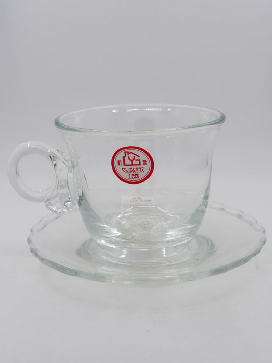 Heat-Resistant Ryukyu Glass Coffee Cup & Saucer (Dead Stock)