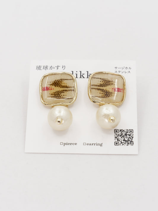 Ryukyu Kasuri square earrings - Tuigwa (little bird)