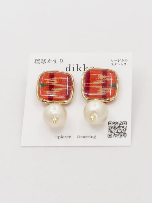 Ryukyu Kasuri square earrings - Tuigwa (little bird)