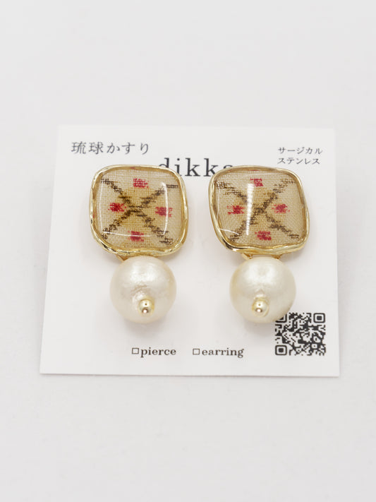 Ryukyu Kasuri square earrings - Hasanbiima (scissors)
