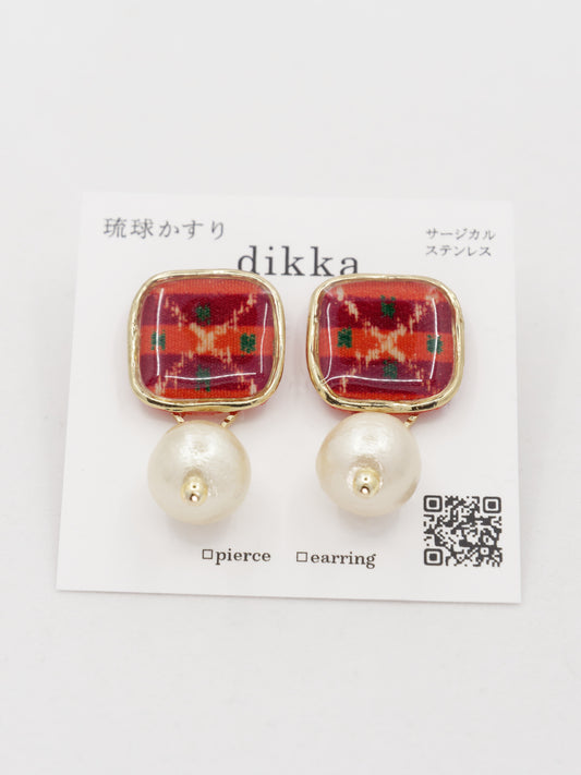 Ryukyu Kasuri square earrings - Hasanbiima (scissors)